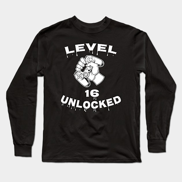 Level 16 Unlocked - Funny Mens 16th Birthday Gamer Long Sleeve T-Shirt by Happysphinx